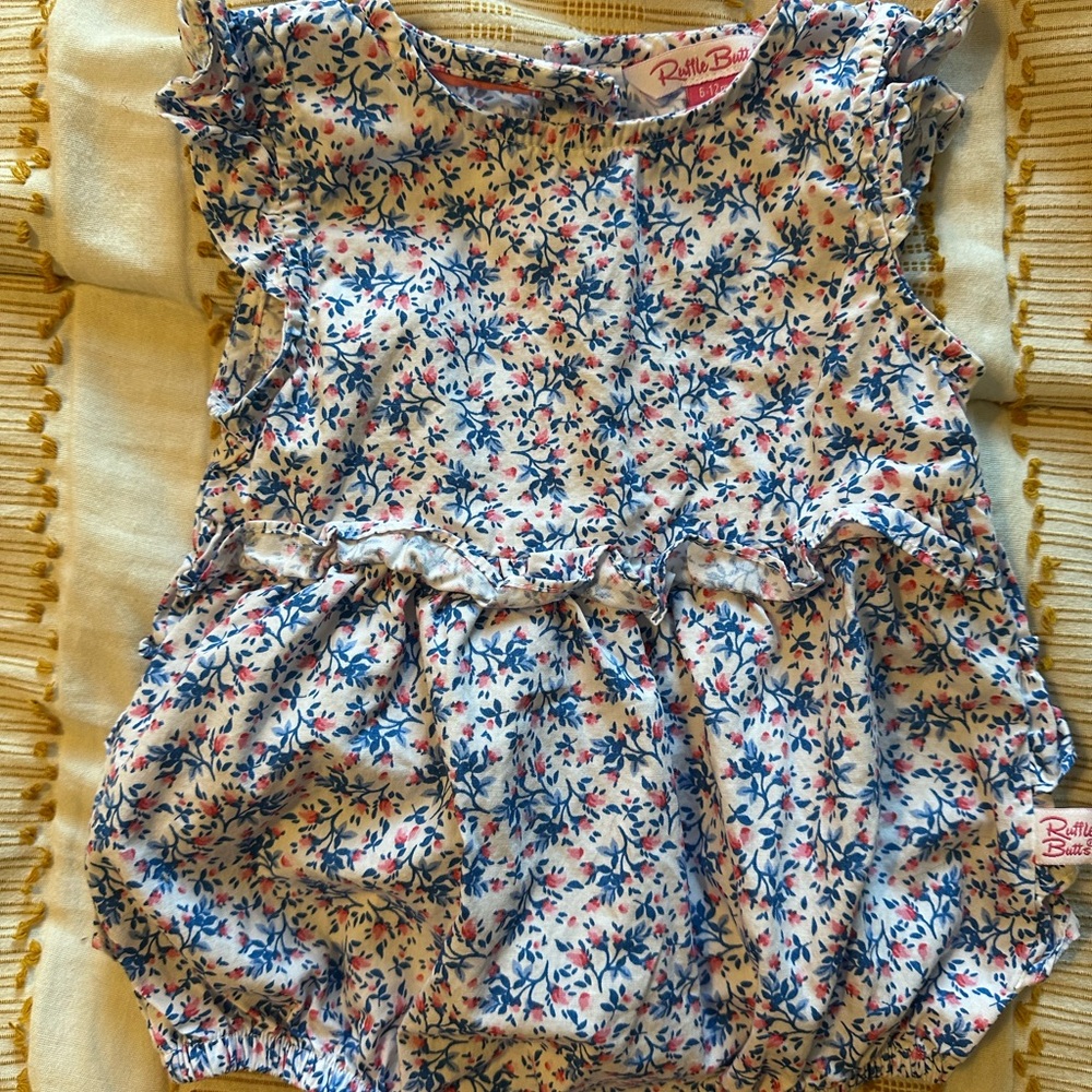 Ruffle Butts Blue and Pink Floral Romper